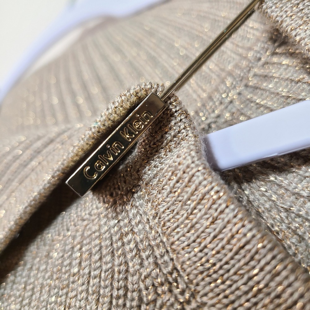 Calvin Klein Gold Pin Ribbed Knit M Sweater Dress Vanilla Lux Winter Baddie NWT‎ - Picture 7 of 10